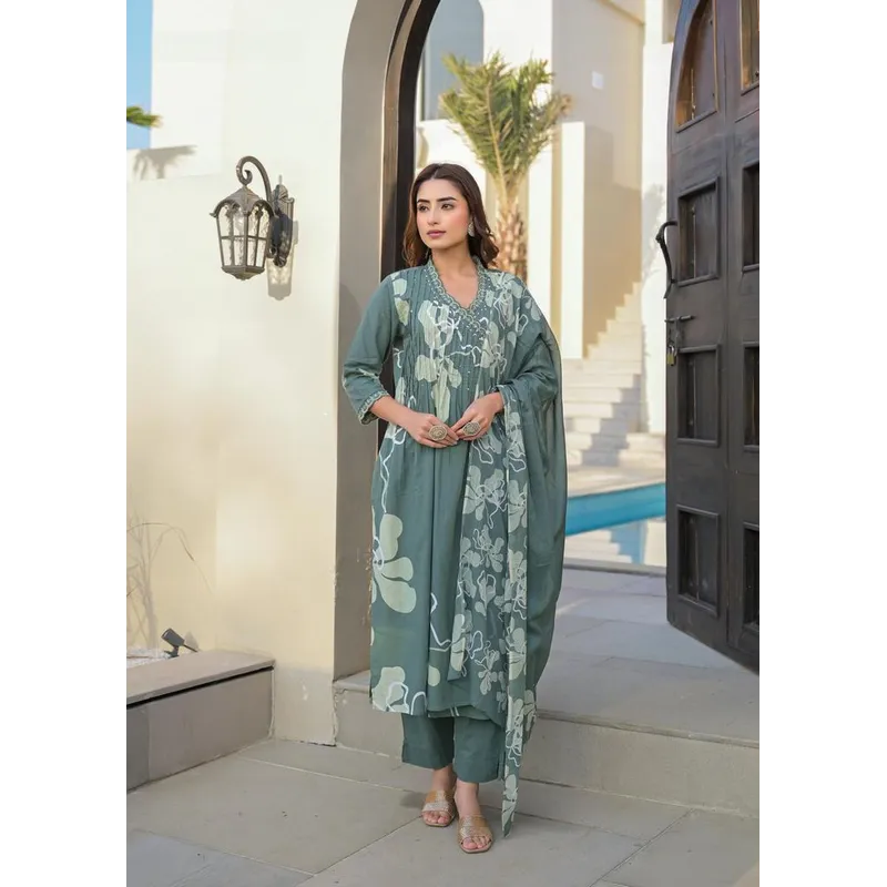 Olive green Cotton Kurta Set