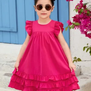 Kid wearing dark pink frock