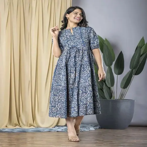 women in trendy cotton midi dress