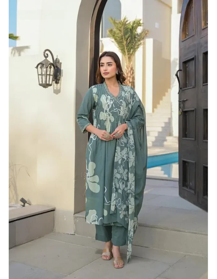 Olive green Cotton Kurta Set