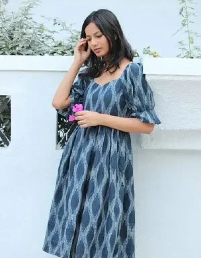 Indigo cotton midi dress